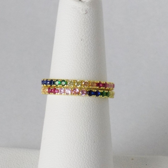 new in box! set of 2 stacking rings rainbow cz diamond 925 sterling - Picture 5 of 5